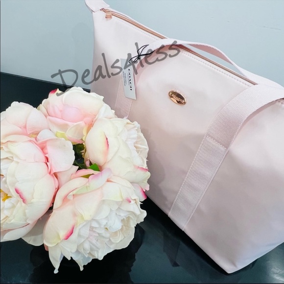 Coach Duffel Bag Weekender Travel Tote Blush Pink Zippered Carry On Beach NEW - Picture 2 of 10